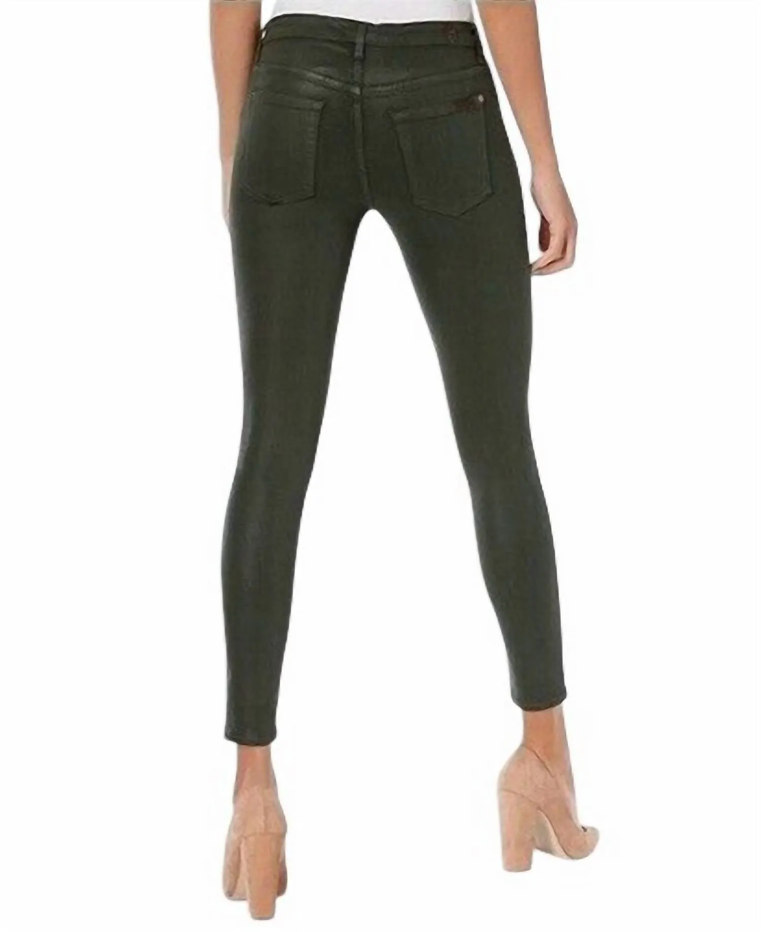 7 For All Mankind - The Skinny Ankle Coated Shiny Mid Rise Jean