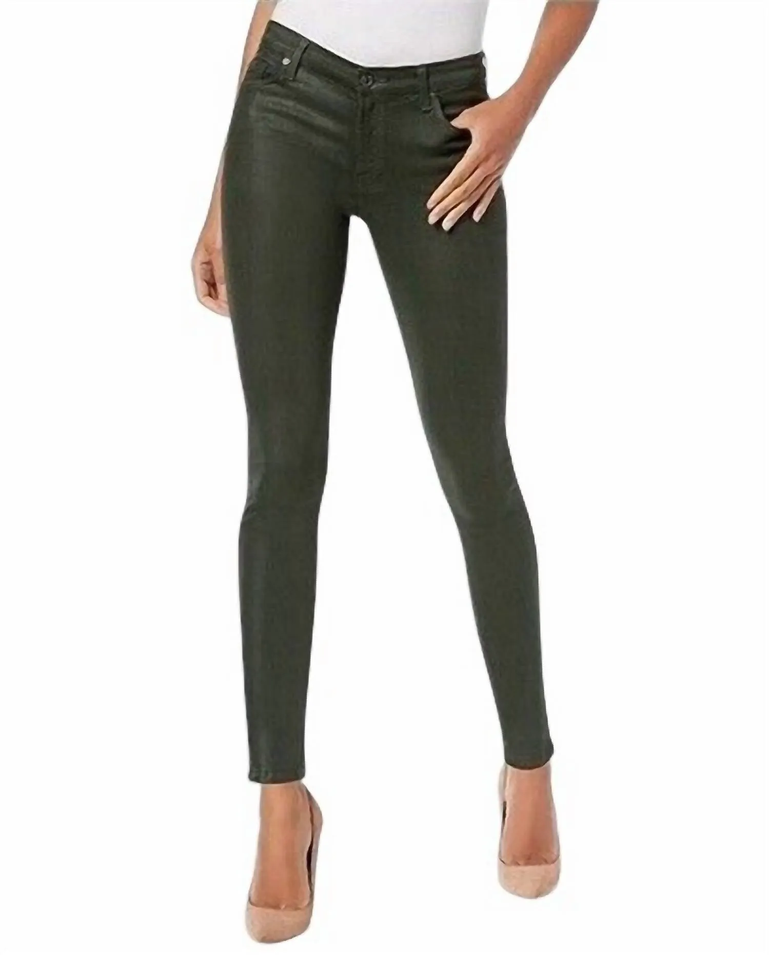 7 For All Mankind - The Skinny Ankle Coated Shiny Mid Rise Jean