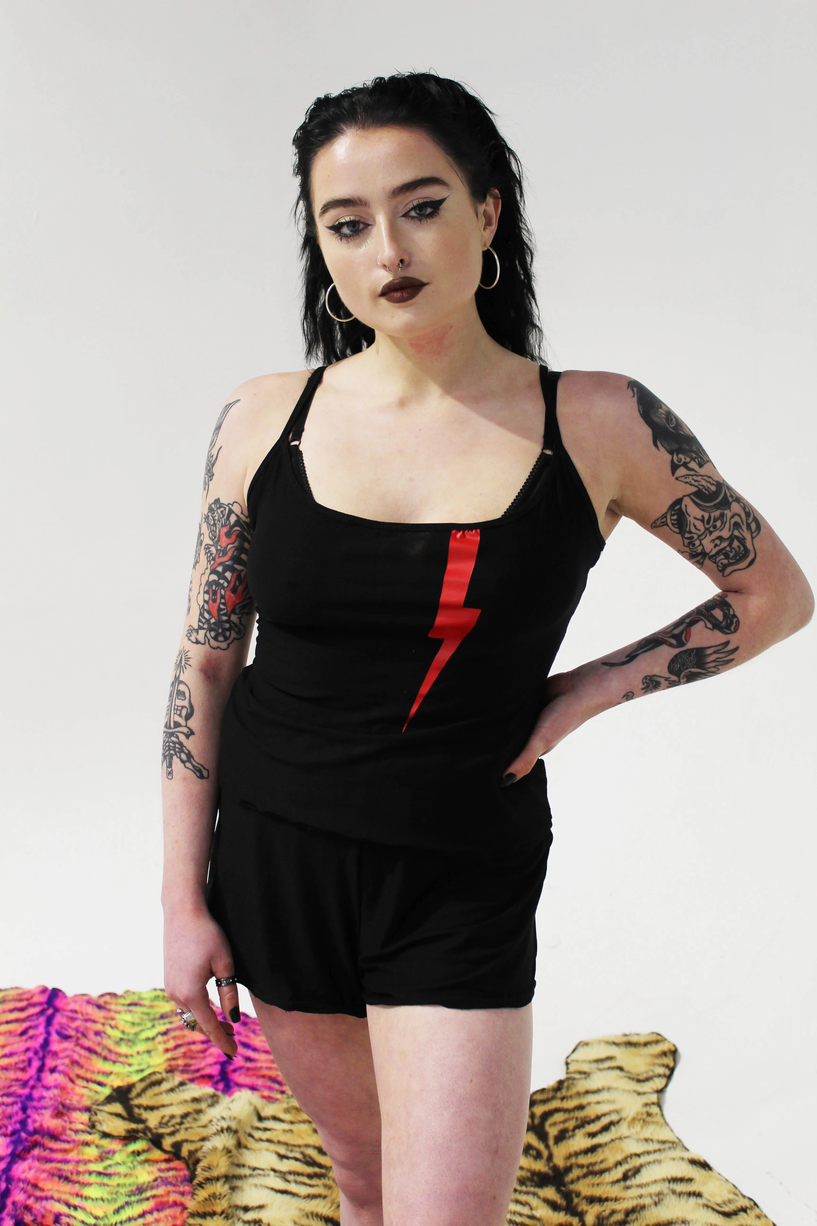 Black/ red bolt lounge cami top