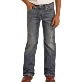 Boy's Rock and Roll Denim Embroidered Boot Cut Ladder Stitch  Jeans BB0BD04374