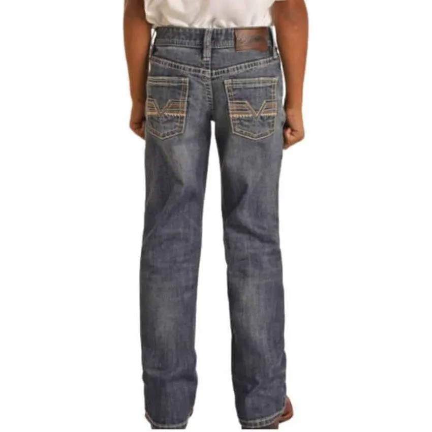Boy's Rock and Roll Denim Embroidered Boot Cut Ladder Stitch  Jeans BB0BD04374