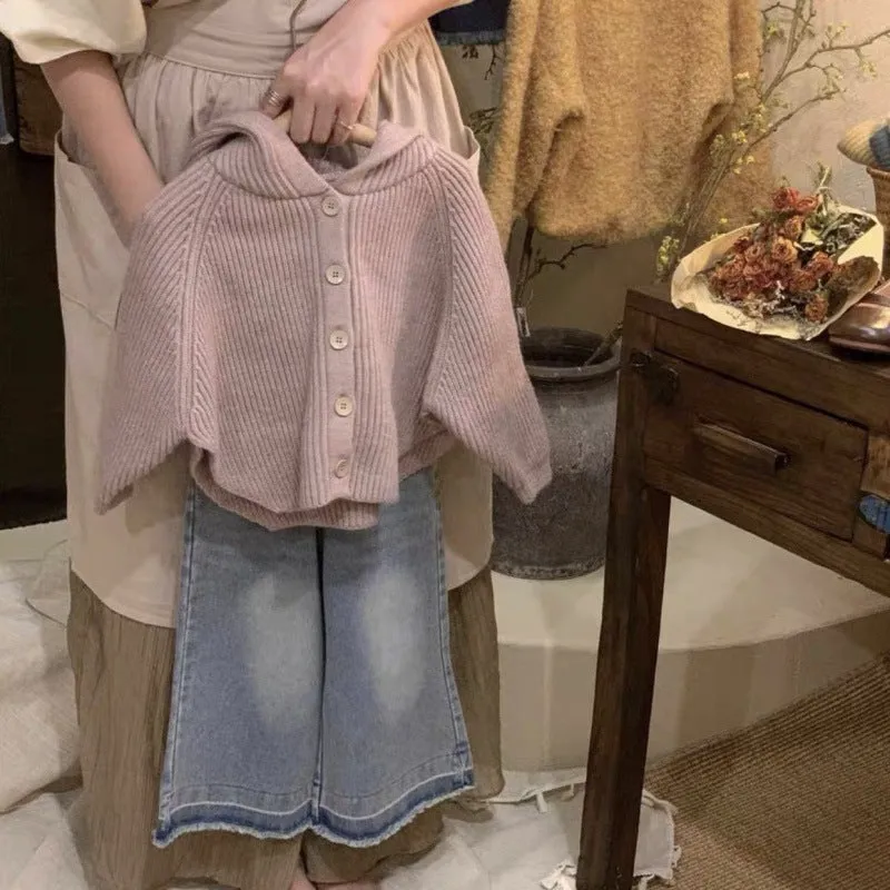 Hooded Sweater Outerwear Baby Girl Jeans Two-piece Set
