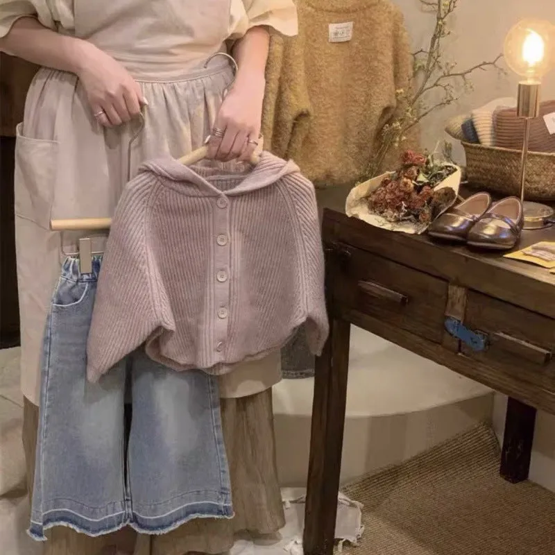 Hooded Sweater Outerwear Baby Girl Jeans Two-piece Set