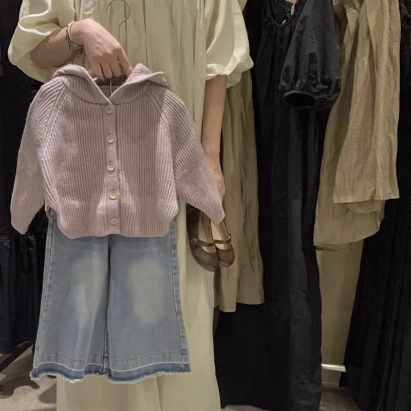 Hooded Sweater Outerwear Baby Girl Jeans Two-piece Set