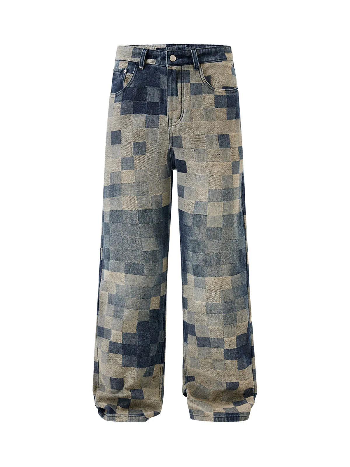 Sneakerhill Checkerboard Jacquard Wide Leg Jeans - 2193