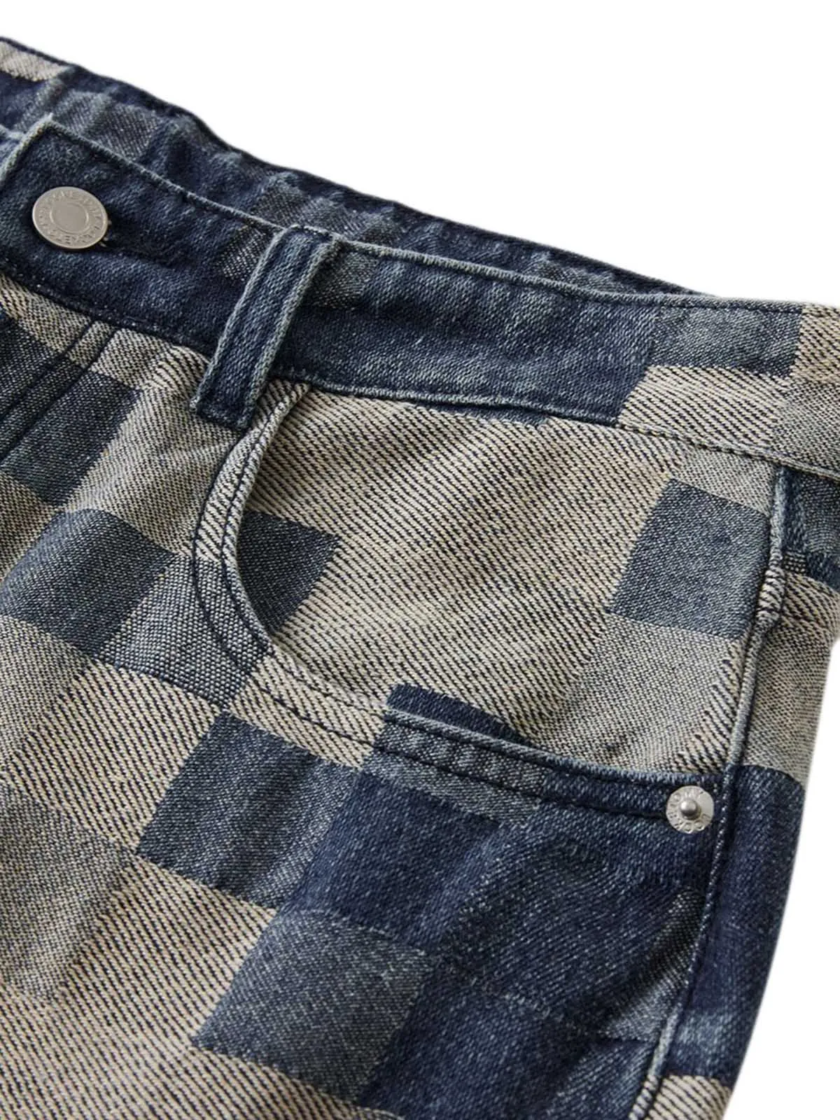 Sneakerhill Checkerboard Jacquard Wide Leg Jeans - 2193