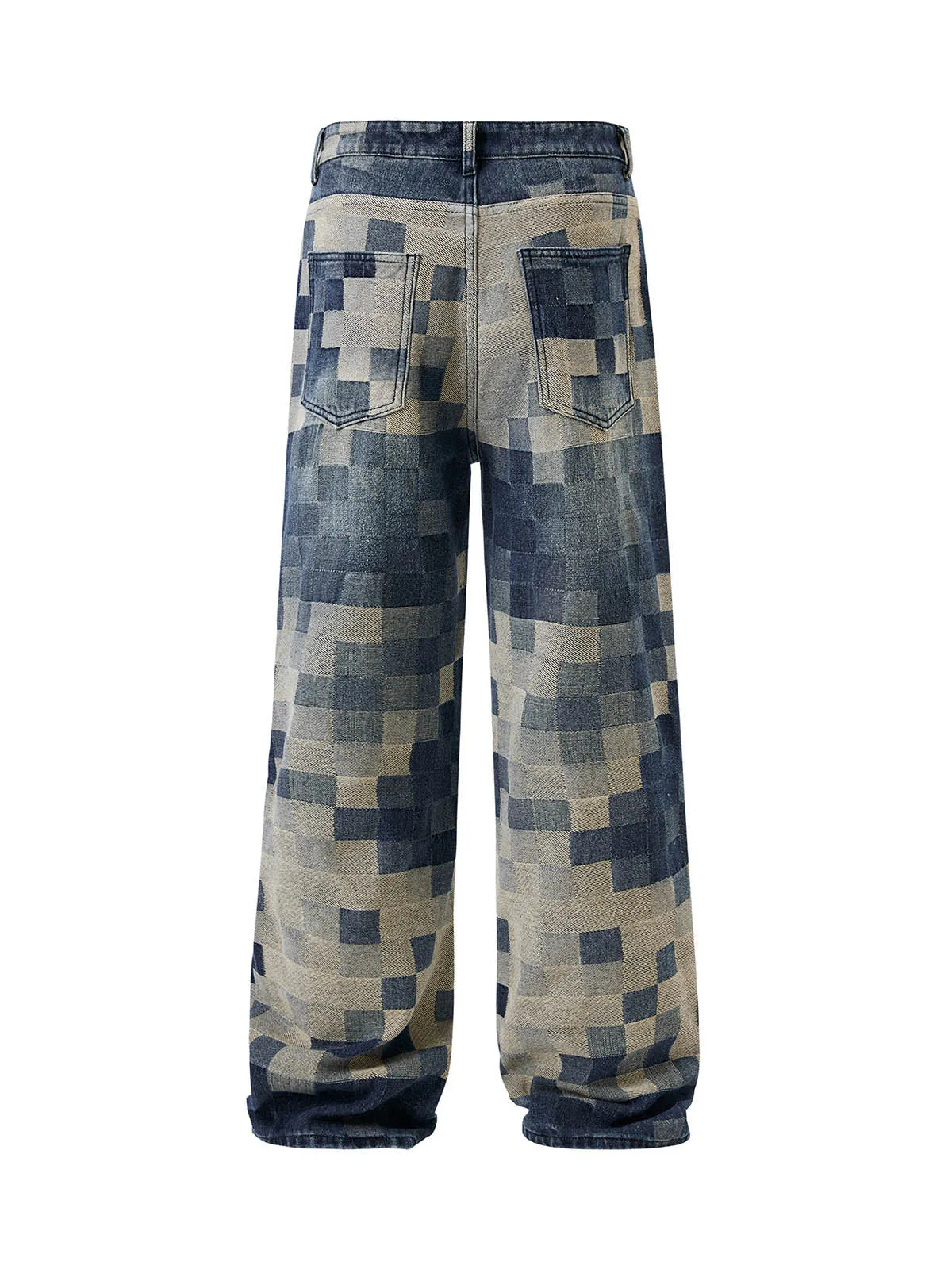 Sneakerhill Checkerboard Jacquard Wide Leg Jeans - 2193