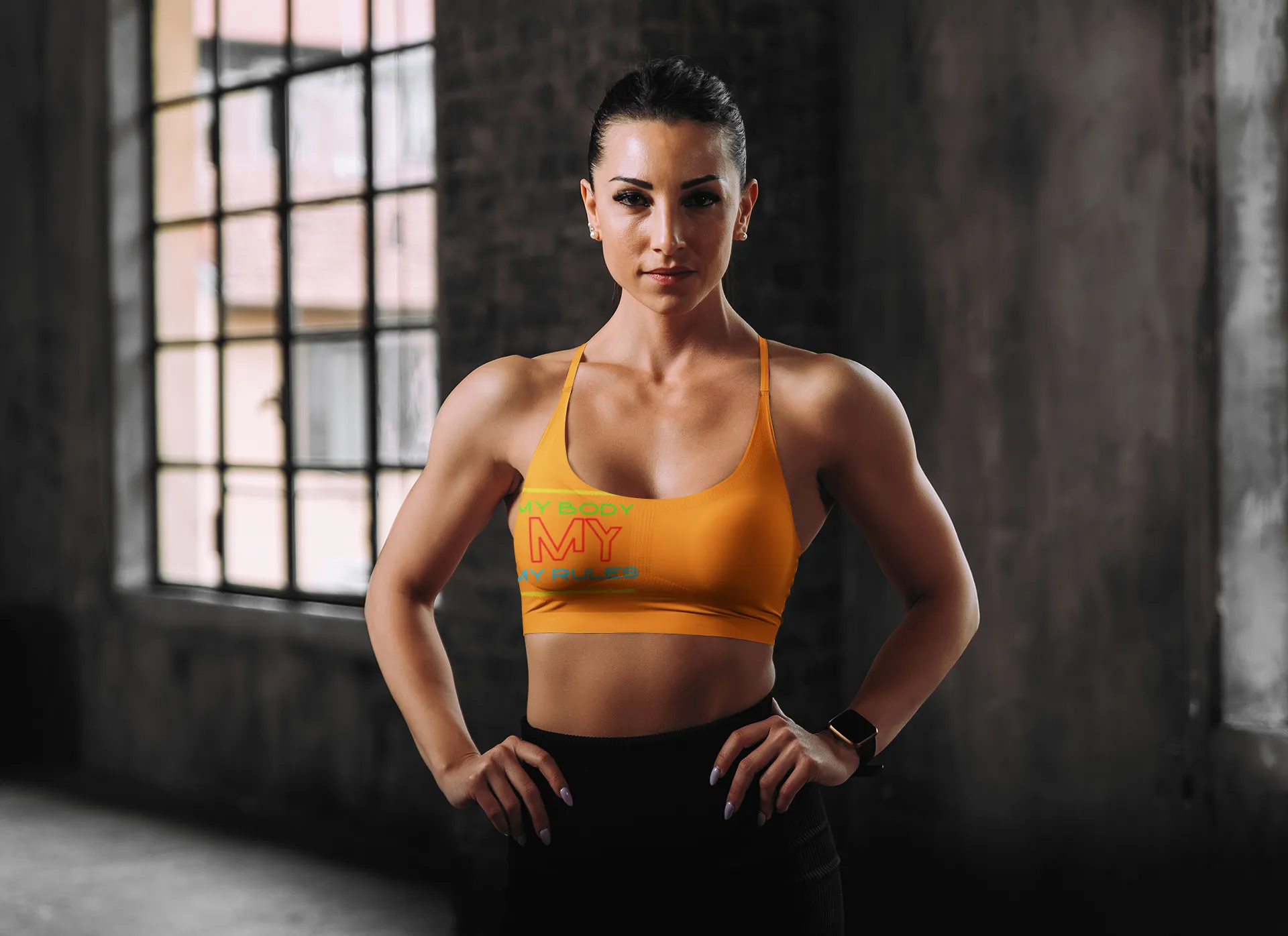 Sports Bra ( My body My rules ) Orange