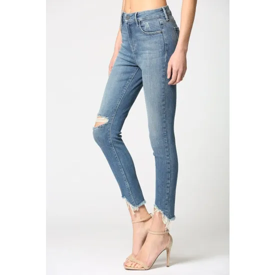 Uneven Hem Destructed Knee Skinny Jeans