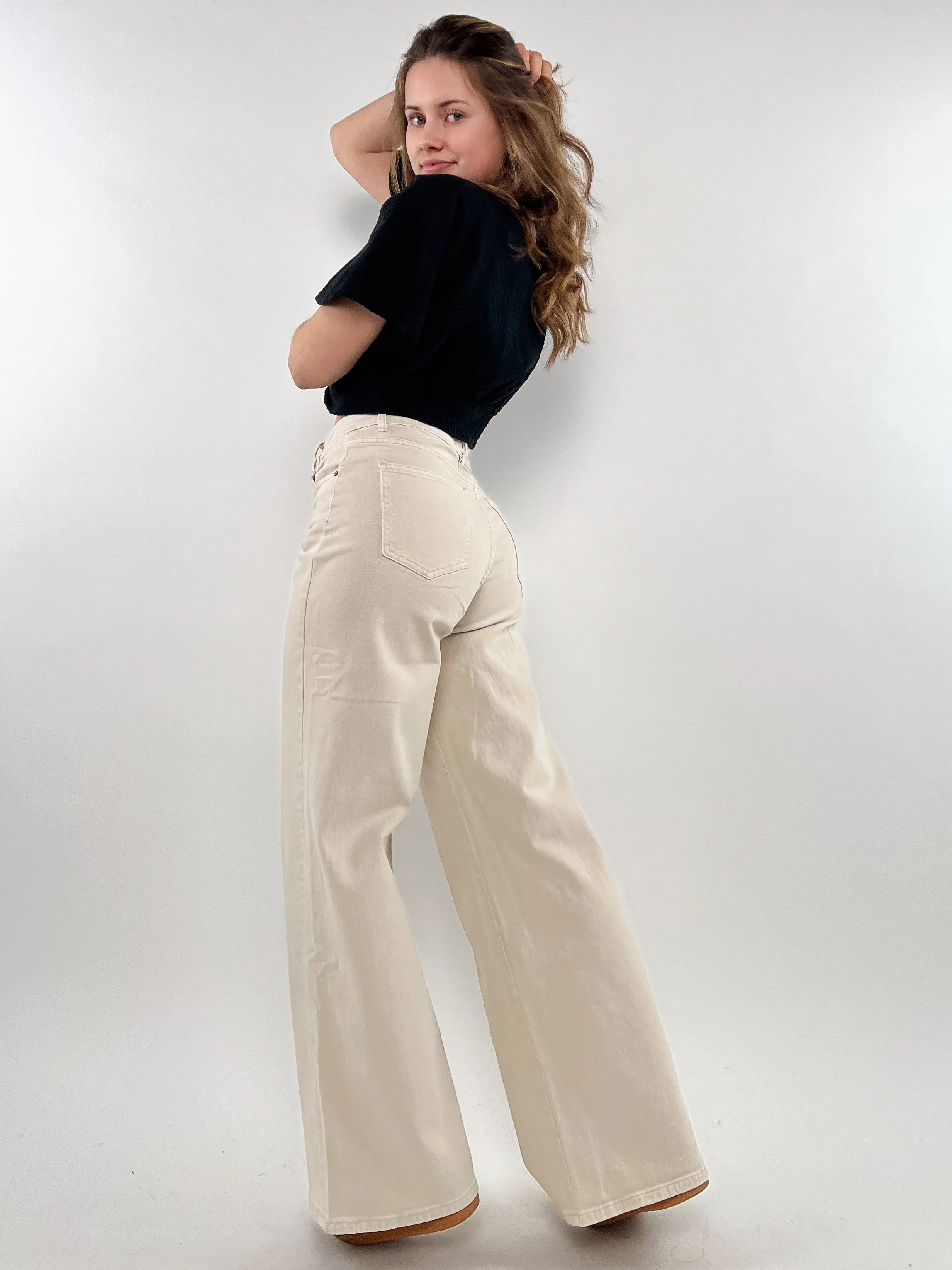 Wide Leg Jeans Sand - Beige