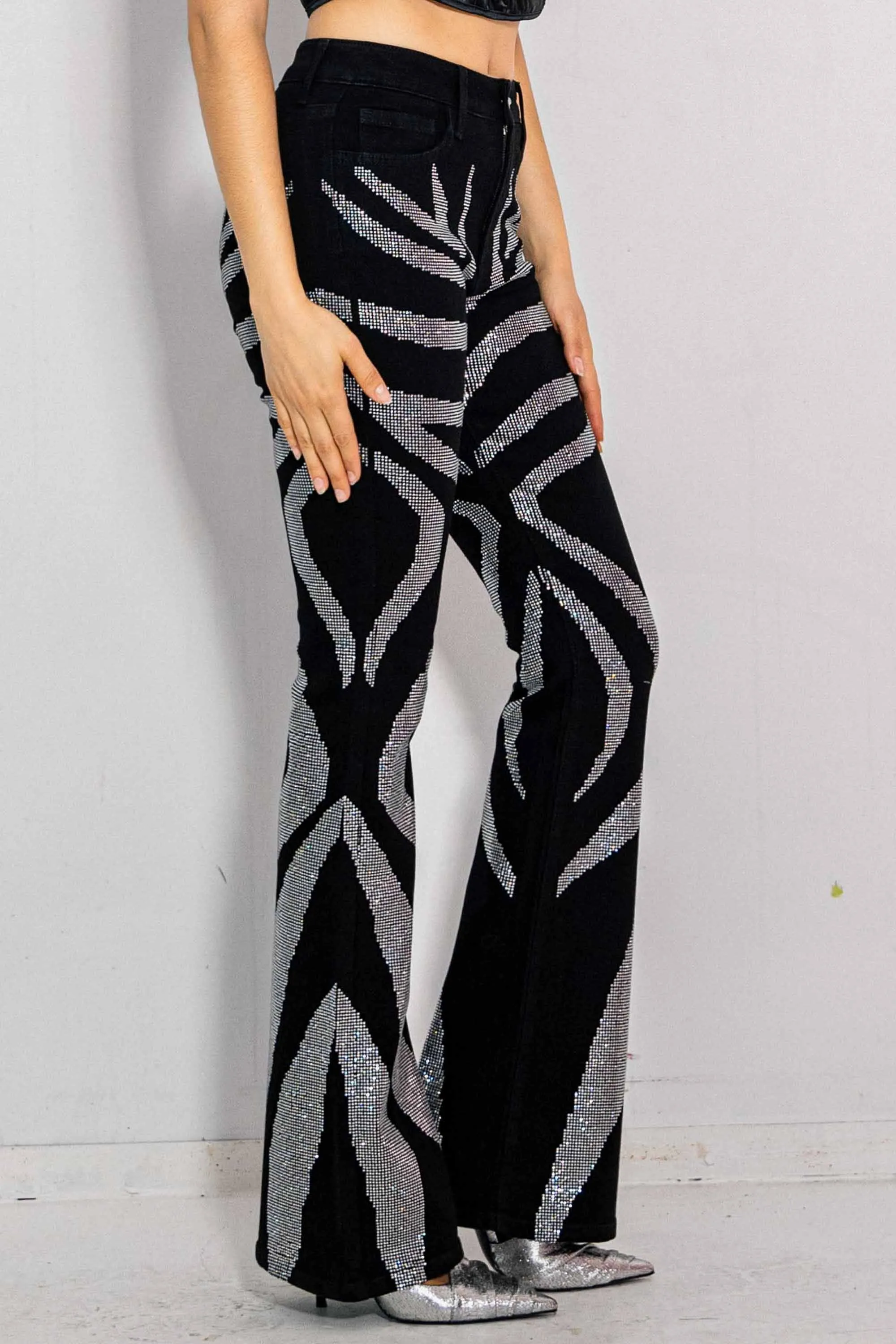 Zebra Rhinestone Bootcut Jeans