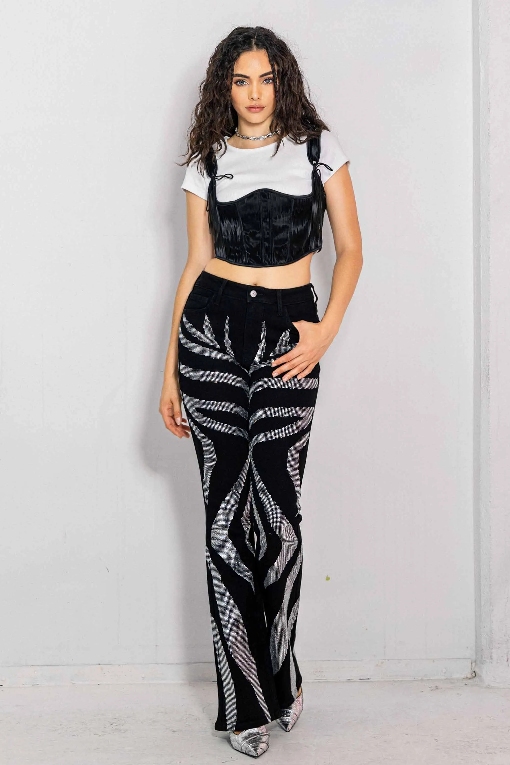 Zebra Rhinestone Bootcut Jeans